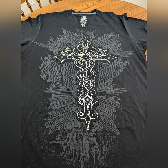 COPY - Y2K vintage tee shirt . graphics of dragons sitting on a cross. Metallic… - Picture 2 of 8